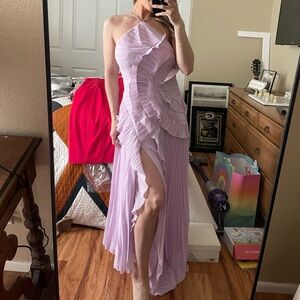 Lavender Ruffled Halter Evening Dress